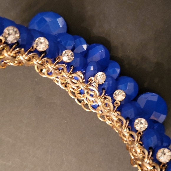 NEW Royal Blue Statement Necklace, Gold-tone Chain, Crystal Accents - Picture 5 of 7